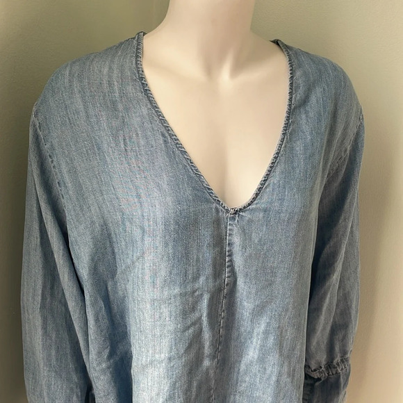 Rails Zimi Linen Blend Denim Blouse Chambray Size Large - Picture 9 of 14